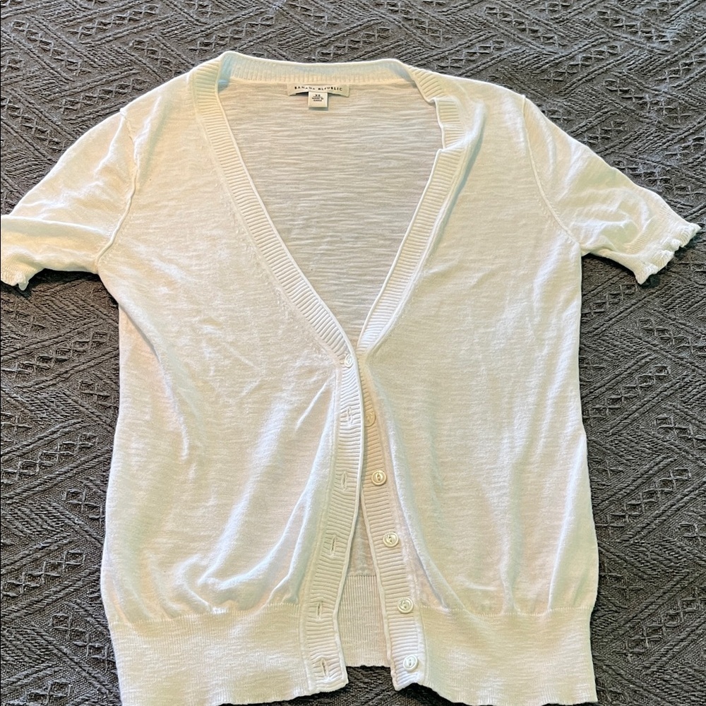 White Button-Up Cardigan Short sleeve new